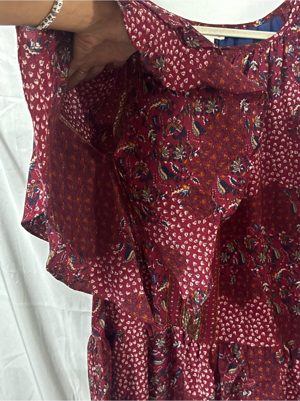 Umgee Burgundy Paisley Tiered Dress Flare Ruffle Bell Sleeve Lg Festival Peasant - Picture 4 of 8